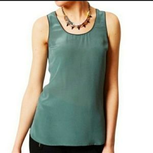 Anthropologie Maeve Sage Green Black Colorblock Racerback 100% Silk Tank Top 2